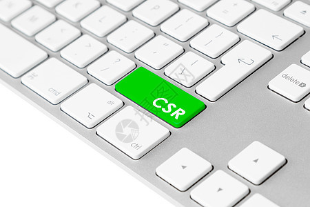 带有绿色 CSR 按钮的计算机键盘图片