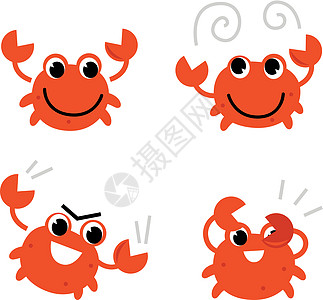 不同姿势的卡通螃蟹 在白色上隔离图片