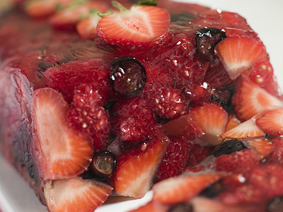 夏季贝里杰利泰瑞浆果英语陶罐覆盆子甜点水平食物明胶水果食品图片