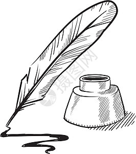 钢笔和墨水涂鸦脚本插图滚动草图文档字体草书鹅毛笔墨水池背景图片