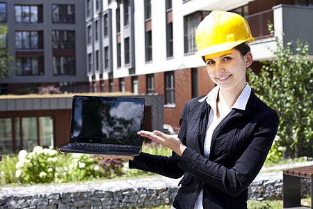 女建筑工工程师工程工人就业经理帽子电脑人士职业讲话专家图片