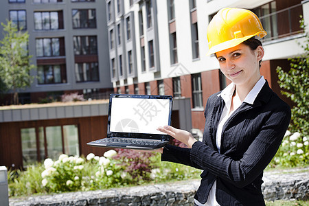 女建筑工工程师工程就业笔记本头盔经理帽子电脑职场女性商业图片