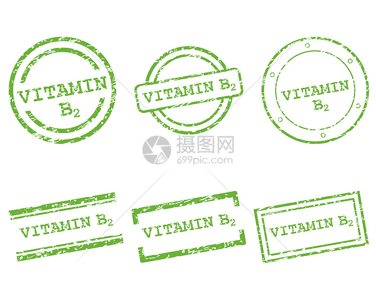 维生素B2邮票海豹烙印插图橡皮墨水维生素绿色按钮销售商业图片