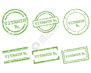 维生素B5邮票打印按钮绿色墨水海豹贴纸商业插图橡皮维生素图片