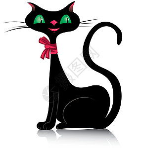 黑猫猫咪哺乳动物反射毛皮女孩丝带绿色插图微笑嘴唇图片