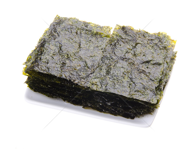 干旱海藻在背景上海鲜蔬菜植物饮食黑色工作室绿色海苔食物图片