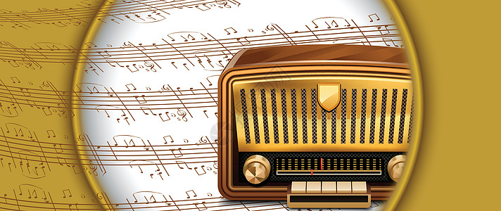 音乐笔记背景复音收音机电子体积黑色艺术收音机海浪白色广播棕色按钮图片