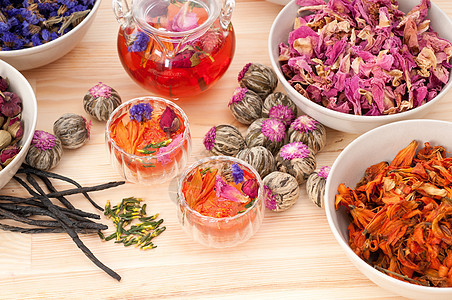 香草天然花卉茶和干花植物疗法芳香茶点治疗茶壶饮料杯子药品食物图片