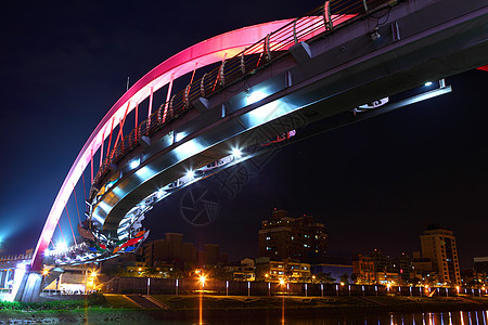 湖边桥的夜视戏剧性穿越旅行反射曲线运输镜子蓝色街道天空图片