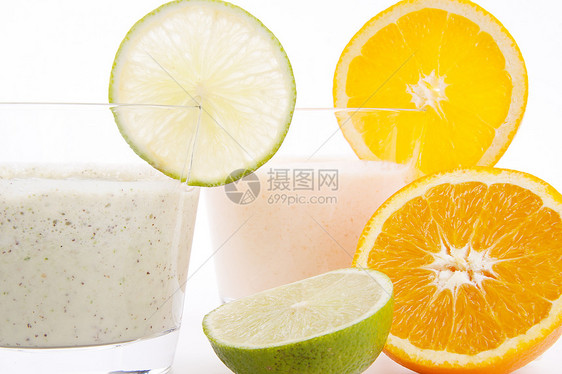 鲜新鲜美味的石灰和橙酸酸奶奶油饮食奶制品节食柠檬健康早餐热带液体营养产品图片