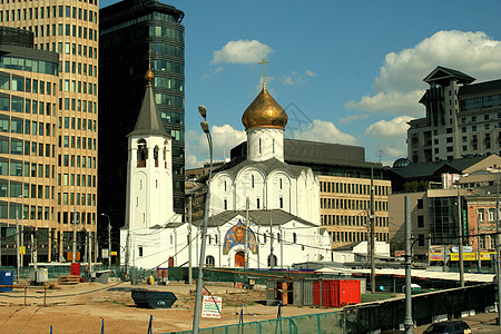 莫斯科教堂镇广场的基督教教堂 在市广场上背景