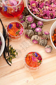 香草天然花卉茶和干花植物茶点药品食物杯子叶子饮料酿造治疗疗法图片