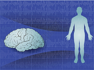 带有人类大脑和脑波的抽象背景图片