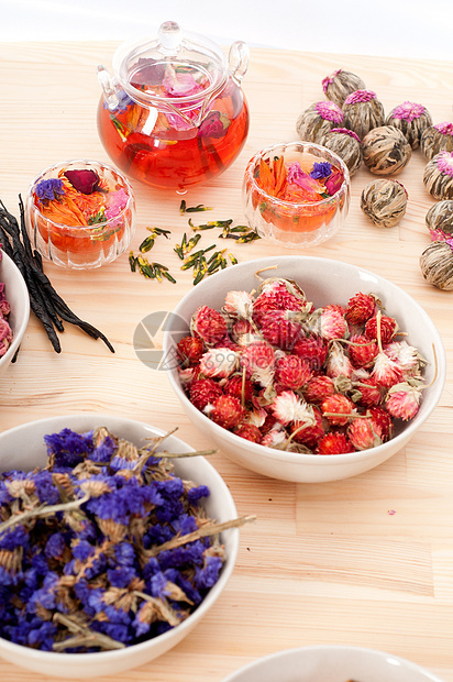 香草天然花卉茶和干花茶壶玫瑰杯子食物治疗酿造叶子草本植物饮料疗法图片