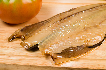 Dried 鳄鱼水平美食内脏食物盐渍鲭鱼切菜板图片