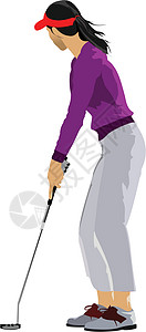 Golfer 用铁俱乐部打球 矢量插图专注课程俱乐部男性娱乐男人天空运动高尔夫球控制图片