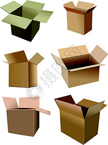 在白色背景上隔离的一套纸箱盒Name盒子船运货运纸板包装命令商业贮存磁带货物图片