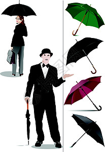 四类开着的雨伞 女人和绅士与umb图片