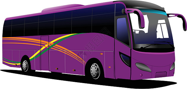 紫色巴士 旅游教练 设计师矢量插图图片