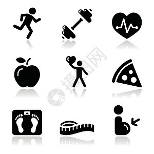 健康与健身清洁黑色图标集图片