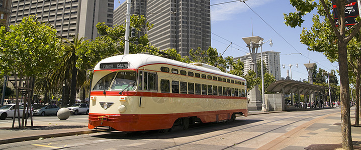 插画路旧金山街的Trolley背景