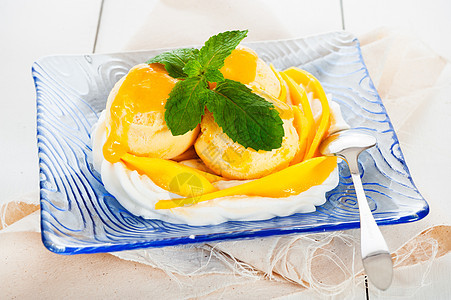 芒果冰淇淋美食香草水果薄荷牛奶奶油草本植物蓝色橙子食物图片