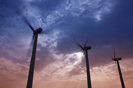 日落天空时的风力车翅膀蓝色日出生态日落天空螺旋桨气氛技术环境图片