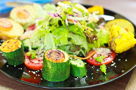 新鲜有机沙拉玉米食物起动机芝麻饮食环境豆芽奶油美食午餐图片