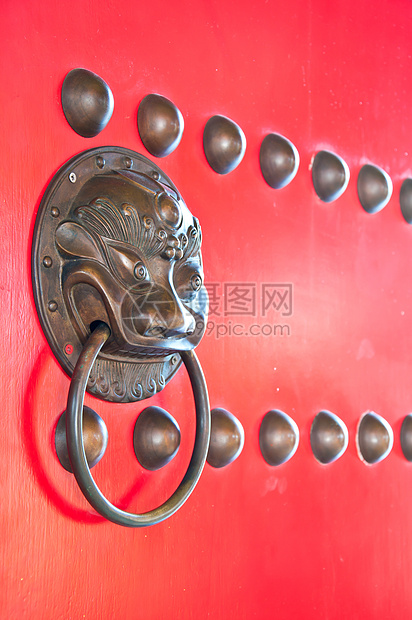 门后中国风格装饰品宗教安全入口黄铜房子神社青铜文化木头图片