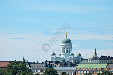 芬兰赫尔辛基晴天大教堂风景场景景观建筑历史教会房子蓝色图片