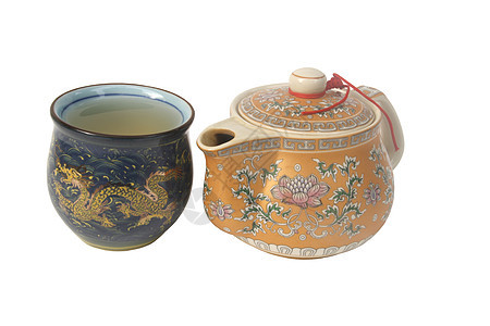 茶壶和茶杯茉莉花陶瓷杯子厨具艺术制品用具陶器文化餐厅图片