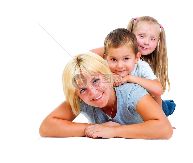 快乐的妈妈和孩子们玩得开心图片