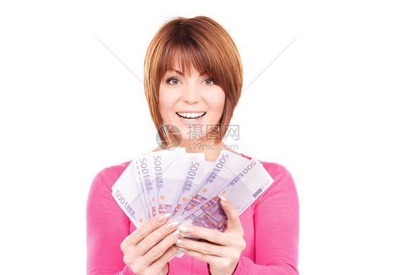 幸福的有钱的女人微笑成人购物优胜者笔记女孩金融快乐经济女性图片