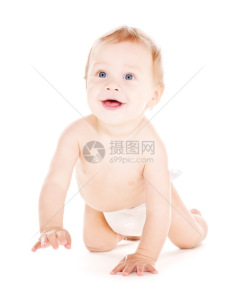 穿尿布的爬行婴儿男孩育儿皮肤生活卫生青少年男生微笑男性孩子尿布图片
