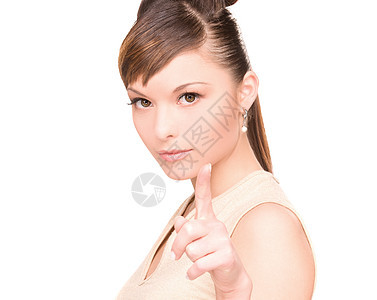女人指着她的手指白色手势指责棕色警报公告行动黑发成人手臂图片