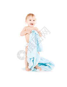带蓝毛巾的婴儿卫生蓝色青少年皮肤男性男生童年保健育儿孩子图片