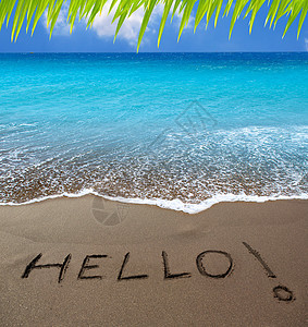 棕色沙滩 写字热带地标水晶假期天空蓝色太阳海浪岛屿场景图片