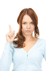 女人的手指举起她的手指商务公告警告生长手臂女性白色指挥黑发手势图片
