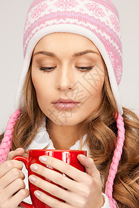 红脸的美女季节杯子成人女性福利女孩饮料头发帽子图片