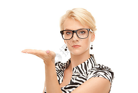 椰枣上的东西成人女性学生白色广告人士眼镜手势女孩商务图片