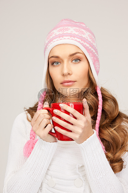 红脸的美女饮料成人福利杯子女孩季节头发女性帽子图片