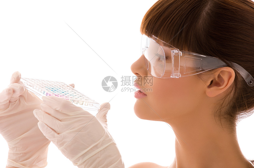 实验室工作生物学学生安全药品蓝色检查化学家小瓶实验诊断图片