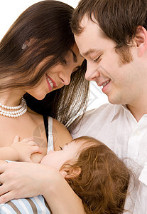 幸福家庭母亲面孔女士哺乳育儿快乐生活爸爸孩子男生图片