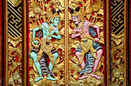 寺庙里的雕刻雕刻品木头传统数字宗教图片