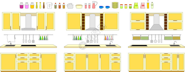 厨房家具架子用餐插图团体烤箱茶壶杯子食物房子柜台图片