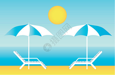 海滩沙滩休息室海景阳伞天空旅游插图热带旅行海洋躺椅蓝色图片