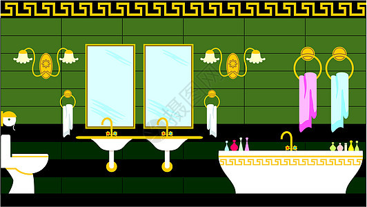 希腊式的厕所 洗手间魅力瓶子化妆品龙头房间拖鞋奢华金属房子金子图片