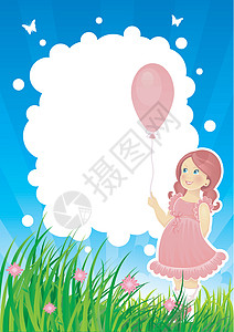 夏日与小女孩一起回乡草本植物卡通片友谊阳光乐趣女孩们快乐季节幸福插图背景图片