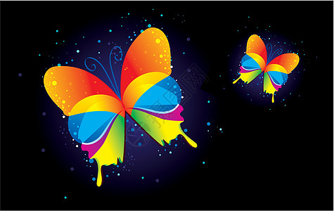 黑色背景的蝴蝶热带蓝色绿色昆虫图形黄色创造力火花墙纸翅膀图片