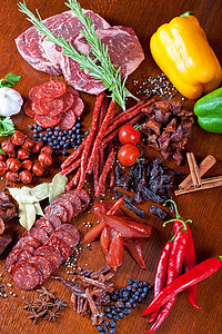 肉类和香肠香菜火腿沙拉美食桌子厨房治愈香料食物叶子图片
